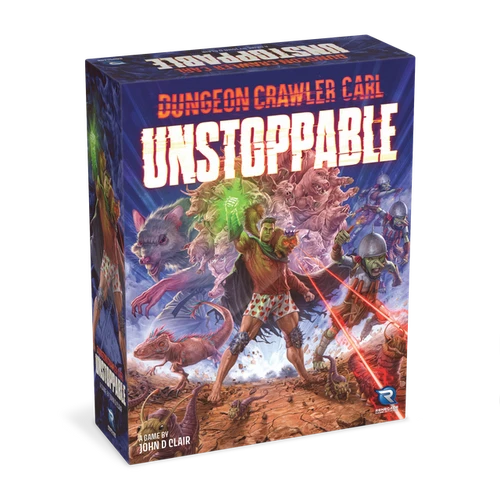 Dungeon Crawler Carl Unstoppable base game box featuring Carl and Princess Donut