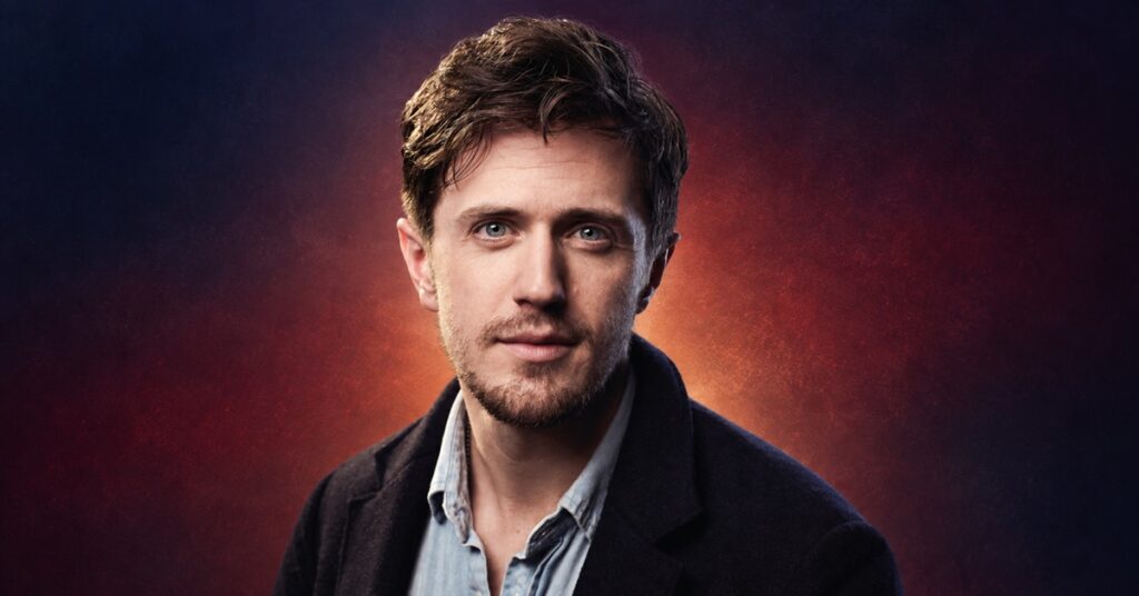 Pierce Brown against a burgundy, copper and navy gradient background.