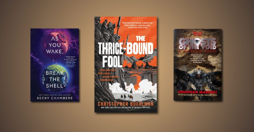 The Thrice-Bound Fool, As You Wake, Break the Shell, and Ghosts of the Void book covers